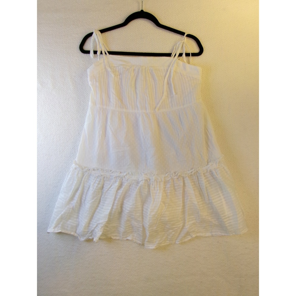 Lulus White Swiss Dot Tiered Mini Dress Tie Shoulder Boho‎ Babydoll Small